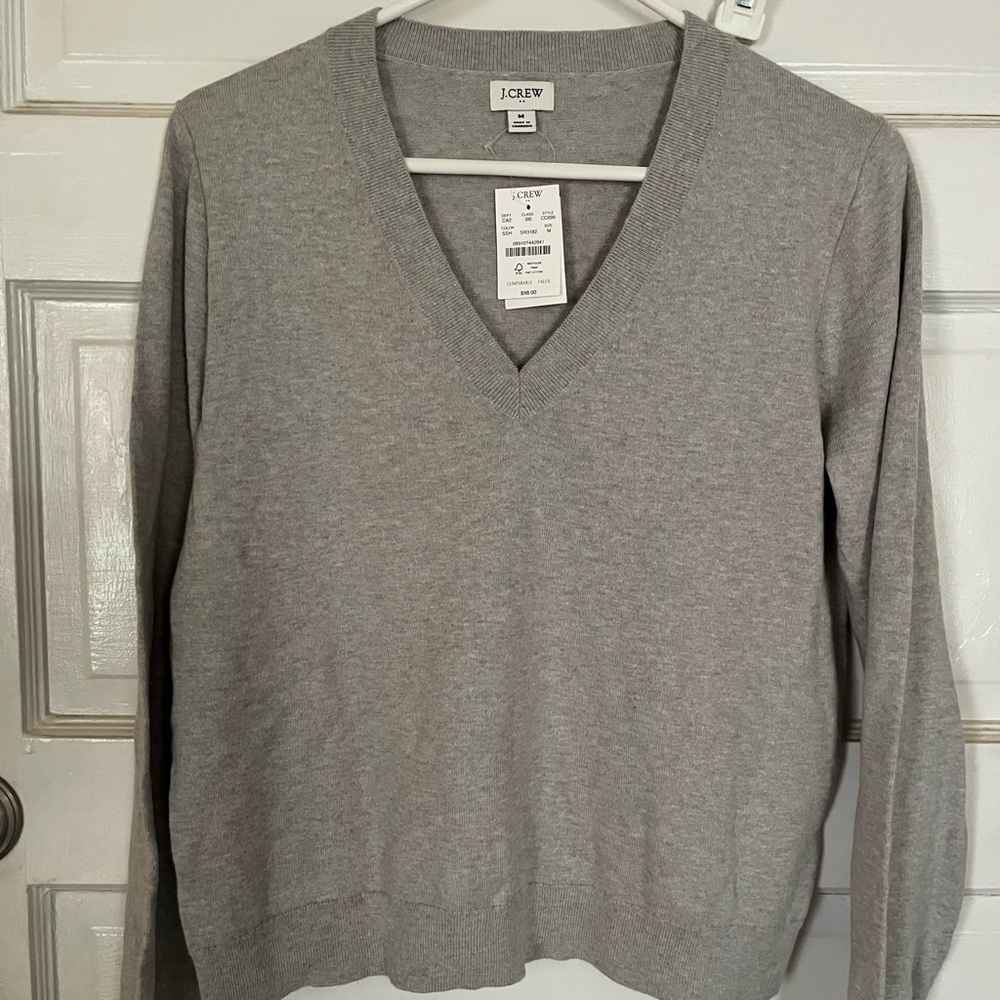 J. Crew Women's Light Gray V-Neck Sweater